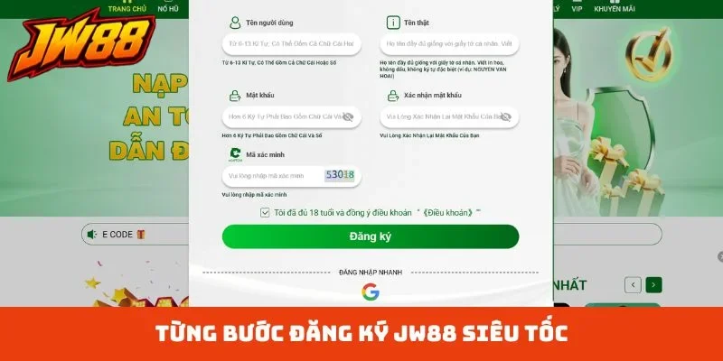 Từng bước đăng ký JW88 siêu tốc